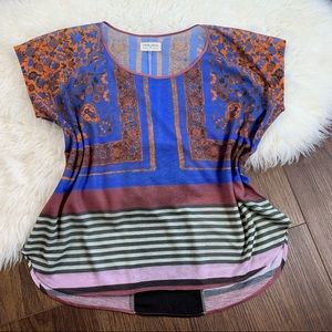 Dream Daily Women’s XS Cap Sleeve Semi-Sheer Multicolored Floral Unique Blouse